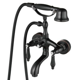 Aolemi Bathtub Faucet Tub Spout Filler Kit Oil Rubbed Bronze Wall Mount Only With Double Lever Handles and Hand Shower Sprayer Mixer Tap Shower Set Vintage Brass Bathroom