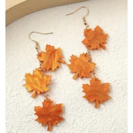 Unbranded Autumn Maple Leaf Dangle Earrings - Glossy Orange Fall 3D