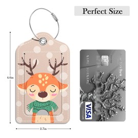 GDJEGE Luggage Tags for Suitcase, 2 Pack PU Leather Travel Cruise Luggage Tag with Privacy Flap, Name ID Label and Metal Loop for Women Men Girls Suitcase Baggage Bag Backpack, Cute Sika Deer