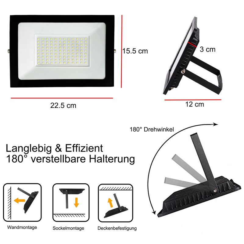 Meision Outdoor Spotlight 100 W, Headlight with Plug, Super Bright