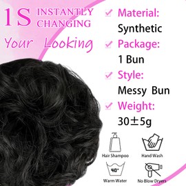 Messy Bun Hair Pieces Wavy Curly Tousled Stretchy Fluffy Donut Updo Elegant Chignon with Ponytail Extension for Women-#2