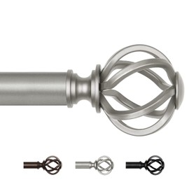 Curtain Rods for Windows 72 to 144 Inch, USFOOK 7/8 Inch Telescoping Splicing Drapery Rods with Antique Silver Twisted Cage Finials