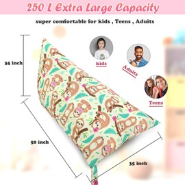 Kids Bean Bag Cover Only, Stuffed Animal Bean Bag Storage, Large Bean Bag Chair for Teens, 132cm * 79cm Beanbag Chair Cover Without Filling, Inflatable Soft Toy Storage, Sloth