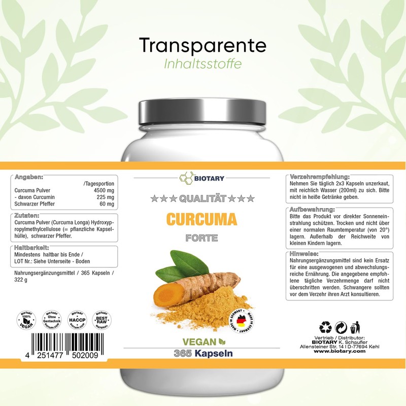 Curcuma Forte - 365 Capsules - 4500 mg per Daily