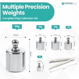 Trimming Shop 100g Calibration Scales Weight Set with Tweezers Chrome Plated for Accuracy of Bags and Digital Scales, Jewellery, Kitchens and Laboratory Scales (Pack of 5)