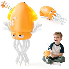 LTFIOON Electric Dancing Octopus Toy, Dancing Octopus Toy for Children with LED & Music, 2 Modes Upright & Crawling, Automatic Evasion Octopus Toy, Gift for Boys Girls (Yellow)