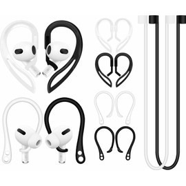 A-Focus 【 Anti-Slip Kit 】 for AirPods 4 and AirPods Pro 2nd, Ergonomic 360 Degrees Rotation Adjustable Ear Hooks & Strap Non Slip Sport Holder Compatible with New AirPods 3 2 & 1 [6 in 1] Black White