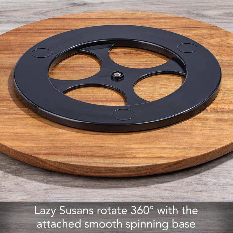 Thirstystone Acacia Wood Lazy Susan Turntable with Decorative Blue Floral