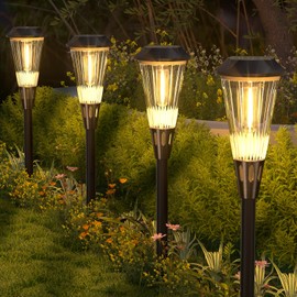 Solar Pathway Lights Outdoor 8 Pack, Bright Solar Garden Lights Waterproof IP65, 2-in-1 Adjustable Warm & Cold light Solar Path Lights, Solar Lights Outdoor for Yard Landscape Pathway Walkway