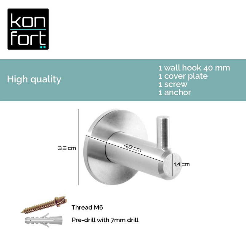Kon-fort Home Towel Hook, 2 Pack Bathroom Hooks Brushed Steel,