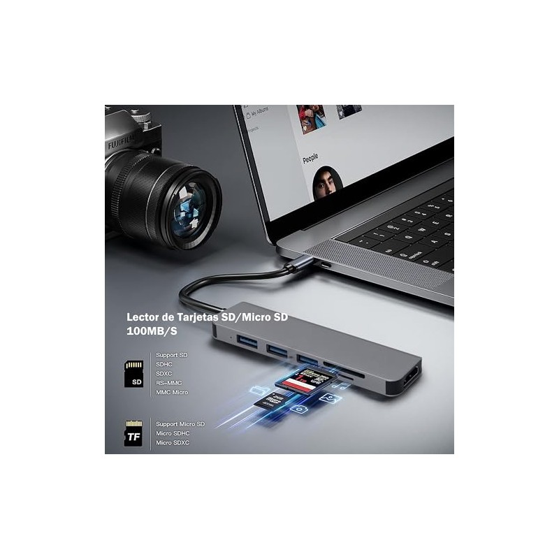 Hub USB C 6 en1, Adaptador Multipuerto USB C para