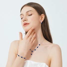 GZWHD Royal Blue Sapphire Jewelry Set for Women Necklace Earrings Bracelet Set Wedding Party Silver Jewelry Gift for Friend Mother Sister Daughter