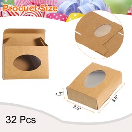sourcing map 32Pcs Soap Packaging Boxes 2.8x3.8x1.2 Inch Kraft Soap Box with Window Mini Soap Present Treat Gift Box for Bakery Candy Packaging Jewelry Display (Oval, Brown)