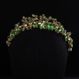 Teyglen Bridal Crystal Headband Green Rhinestone Wedding Headband Hair Crown Handmade Crystal Headband Tiara Bridal Headpiece Hair Accessories for Women Party Prom (Green)
