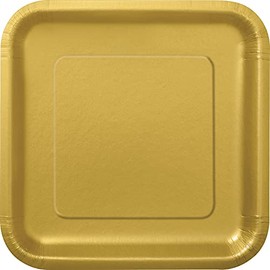 Unique 33243EU Eco-Friendly Square Paper Plates-23 cm-Gold Colour-14 Count (Pack of 1), Pack of 14
