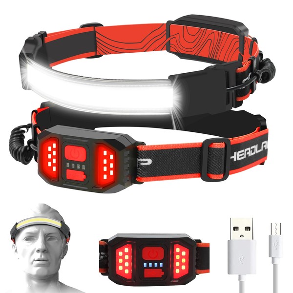 PARAROSE Head Torch Rechargeable 2 Pack, 230° Illumination Headtorch Waterproof,