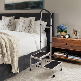 NORTTA 2-Step Stool with Adjustable Handrail for Adults - Lightweight 8lbs with Glow-in-Dark Treads, Non-Skid Platform, Sturdy 275lbs Capacity