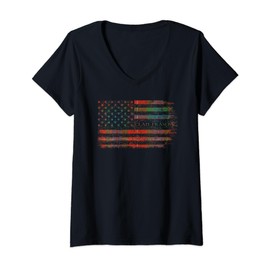 Womens Clan Fraser Scottish tartan US flag kilt Scotland V-Neck T-Shirt