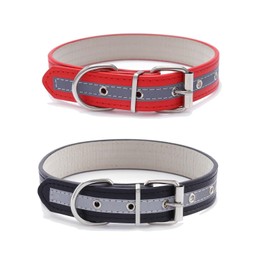 Campsis 2PCS Reflective Dog Collar Adjustable Metal Buckle Dog Collars Puppy Collar with Reflective Strip for Small Medium Large Dogs (XL=14.2-18.1inch)