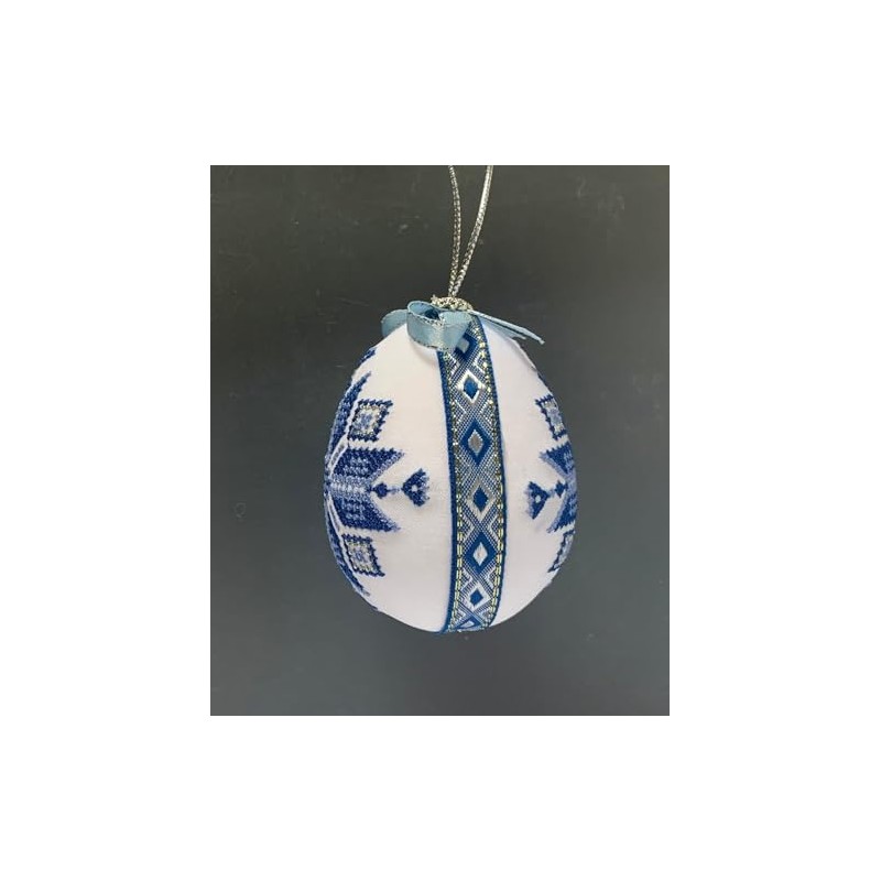 Ukrainian Easter Egg Ornament, Alatyr Star Design, Machine Embroidered Fabric,