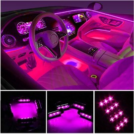 Car LED Strip Light, EJ's SUPER CAR 4pcs 36 LED Car Interior Lights Under Dash Lighting Waterproof Kit,Atmosphere Neon Lights Strip for Car,DC 12V(Pink)