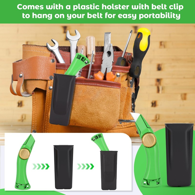 Lizenoz 4PCS Green Fixed Blade Roofing Knife,carpet knife heavy duty,