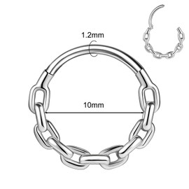 BodyAce 16G Nose Rings Septum Hoops, High Crafted Helix Hoop Daith Earrings for Women Men, Stainless Steel Conch Clickers Lip Piercing Labret Rings [Chain;Hoop:10mm]