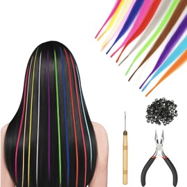 50 Stück Bunte Haarsträhnen Kinder Set, Haarsträhnen Kinder, Braids Extensions Mit Zubehör, Zum Einklipsen Für Cosplay Und Partys, Inklusive 1 Schere, 1 Häkelnadel Und 50 Perlen