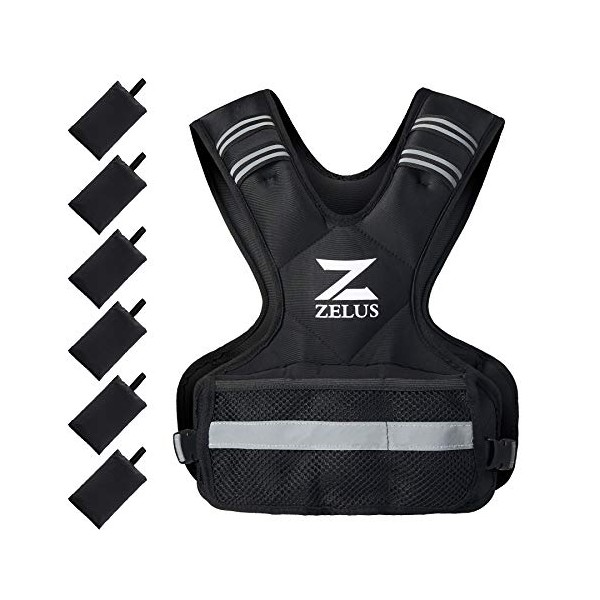 ZELUS Weighted Vest for Men and Women | 4-10lb/11-20lb/20-32lb Vest with 6 Ironsand Weights for Home Workouts | Adjustable Body Weight Vest Exercise Set for Cardio and Strength Training (11-20lb)
