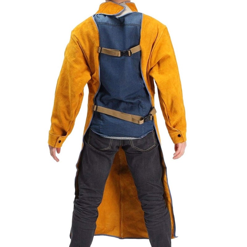 Jewboer Leather Welding Apron with Sleeve,Heavy Duty Welding Jacket,Heat Flame
