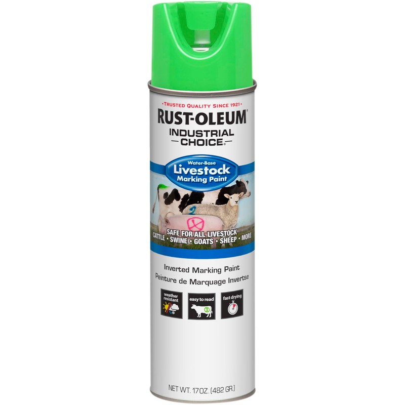 Rust-Oleum 383007 Livestock Marking Spray Paint, 17 oz, Fluorescent Green