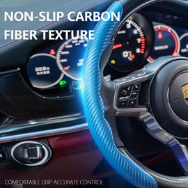 Carbon Fiber Steering Wheel Cover, Men's and Women's Safe and Non Slip Car Accessory,15-inch Universal Auto Steering Wheel Cover, Steering Accessories for Car,Great Gifts (Blue)