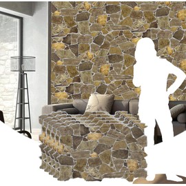 Dundee Deco Brown Faux Stone PVC 3D Wall Panel, 3.2 ft X 2.1 ft (98cm X 63cm), Pack of 5, Interior Design Wall Paneling Decor, Total Coverage 33.5 sq. ft. (3.1 sq. m)