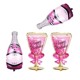 4Pcs 36inch Champagne Bottle Foil Balloons and Goblet Wine Glass Large Mylar Foil Balloons for Birthday Wedding Ceremony Party Camping Anniversary