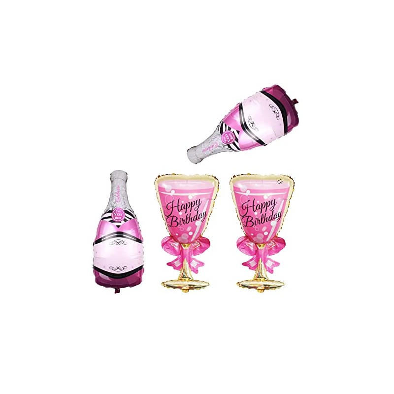 4Pcs 36inch Champagne Bottle Foil Balloons and Goblet Wine Glass