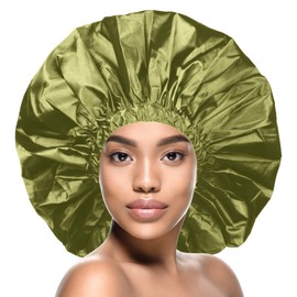 Donna Jumbo Satin Shower & Conditioning Cap 1pc for Women, Curly Hair, Roller Sets, Crochet Hairstyles, Elastic Band Waterproof Shower Cap Jumbo Sage Color