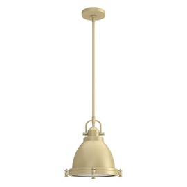 Hunter - Bridgemoor 1-light Modern Brass, Medium Size Pendant Light, Dimmable, Industrial Style, Dome Shaped, for Bedrooms, Kitchens, Dining, Living Rooms - 19108