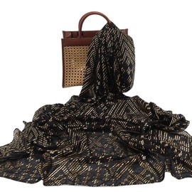 1920s women's fashion scarf Faux Assuit foil sun protection cape retro style (Black gold)