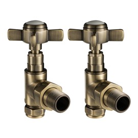 VANCOCO 1/2"×15mm Antique Brass Traditional Radiator Valve Angled (Pair) - Traditional Radiator Valves with Cross Handwheel Suitable for Heated Towel Rails or Central Heating Systems