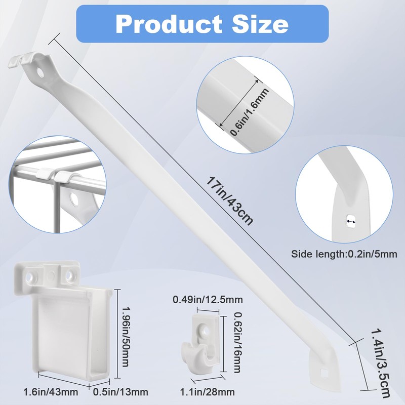 12 Inch Wire Shelf Brackets Set, 8 Pack Metal White