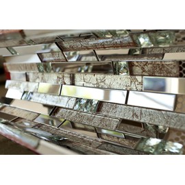 Shiny Stainless + White Diamond Glass + Galaxy Glass Mosaic Tile for Kitchen Backsplash and Bathroom Walls