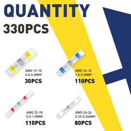 330PCS Solder Seal Wire Connectors-haisstronica Marine Grade - Heat Shrink Butt Connectors-Self Solder for Electrical,Stereo(30Yellow 80White 110Red 110Blue)