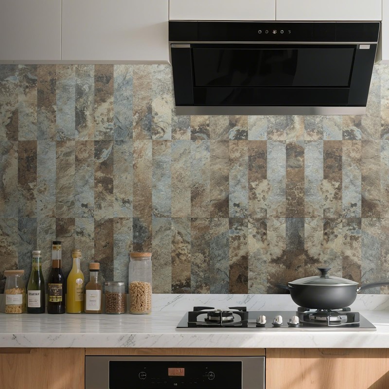 AULIGET 4-Piece Beige & Brown Slate Peel and Stick Backsplash
