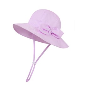 Baby Girl Sun Hat Toddler Beach Hats with UPF 50+ Protective Infant Summer Hat with Wide Brim Baby Girls Bucket Hat Swim Hat (US, Age, 0 Months, 6 Months, Purple Stripes with Bow)