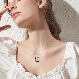 YAFEINI Cat Necklace Sterling Silver Cat on the Moon Pendant Necklace Jewellery Gifts for Women, Gold, Onyx