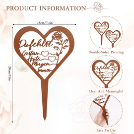 RICKMASK Grave Stake Weatherproof Grave Decoration Heart: Grave Stake Metal Heart Grave Decoration with Saying "Du Fehlst - Graveyard Decoration for Memorial Memorial Mourning