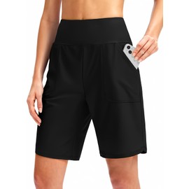Viodia Women's 9" Long Swim Board Shorts with Pockets High Waisted Beach Swimsuits Knee Length Short for Women with Liner Black