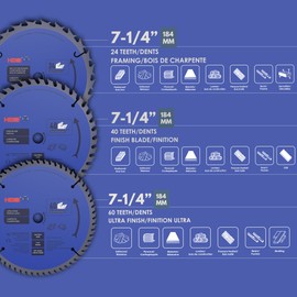 HBSS 3 Pack 7-1/4" Circular Saw Blades, 5/8" Arbor, 24T Framing, 40T Crosscutting & 60T Finishing – Tungsten Carbide-Tipped (TCT) for Wood, Lumber, Plywood, and Carpentry
