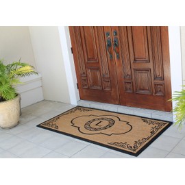 A1 Home Collections First Impression Hand Crafted Abrilina Entry Coir Monogrammed Double Doormat, 72" L x 36" W, X-Large