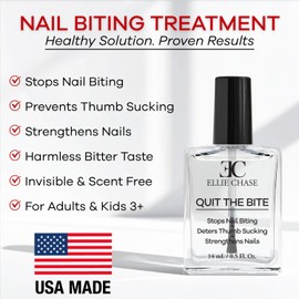 Ellie Chase Stop Nail Biting Deterrent Treatment Polish Extra Bitter Taste 0.5 Oz | Stop Putting Fingers In Your Mouth | Safe For Adults & Kids | Helps Nail Growth Made in USA | DBP Free, TPHP Free